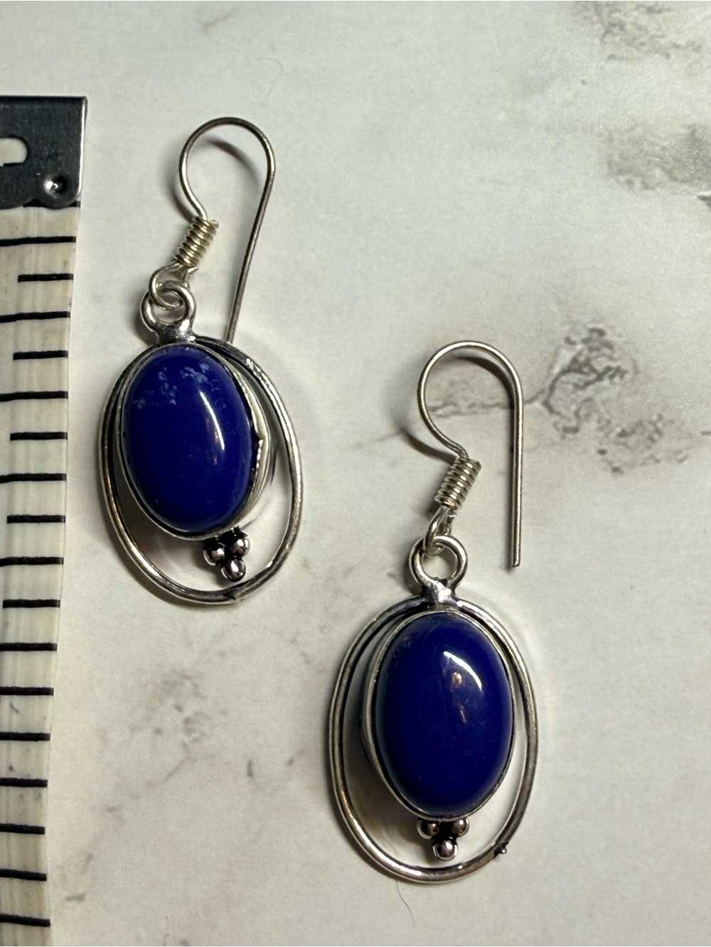 Blue Oval agate Stone Drop Earrings